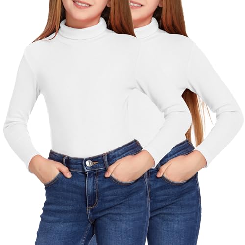 Arshiner Girls 2 Pack Turtleneck Long Sleeve Shirts Ribbed Base Layer Top Slim Fit Pullover Blouse Tee