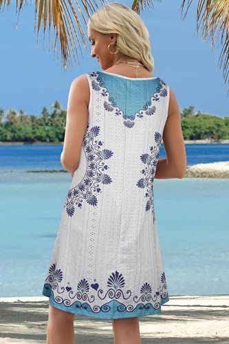 Image of elescat Swimsuit Coverup Summer Dresses for Women Eyelet Casual Loose Sleeveless Sundress with Pockets 2026