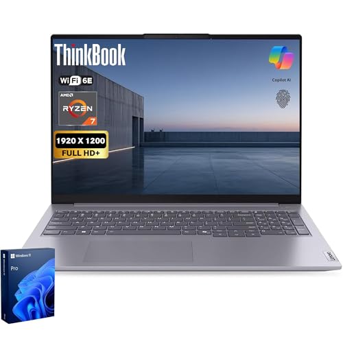 Image of Lenovo ThinkBook 16 Gen 7 Business Laptop, 16 inch FHD+, AMD Ryzen 7 7735HS, 16GB DDR5, 512GB SSD, Wi-Fi 6E, HDMI, Fingerprint, HD Webcam with Privacy Shutter, Windows 11 Pro
