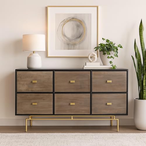 Image of Solid Wood Cohen Chest of Drawer | Dresser with 6 Drawers | Wooden Chest of Darwers | Chest of Drawers with Storage | Finish- Black and Premium Tobbacco Brown