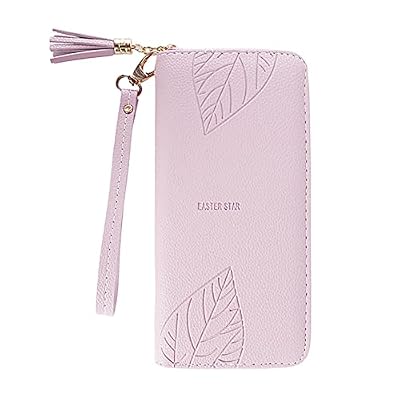 Elegante borsetta lunga in pelle tinta unita con cerniera, per carte di identità, da donna, pochette adesiva per custodia del telefono (bianco, taglia unica)