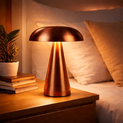 Image of Lexton Cordless Rechargeable LED Table Lamp, Rose Gold Metal | 2000mAh Battery | Touch Dimmer | 3 Colour Touch Control | Bedside Night Lamp for Bedroom, Living Room, Study & Home Decor