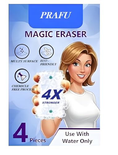 Image of Magic Eraser Cleaning Sponge | Pack of 4 | Chemical-Free, Multi-Purpose Wipe for Effortless Cleaning of Kitchen, Bathroom, Walls, Shoes & More - Tough on Stains, Gentle on Surfaces (AA)