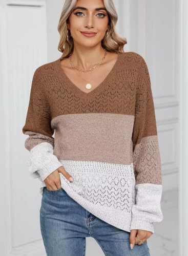 Image of JOCAFIYE Womens Sweaters Casual Long Sleeve V Neck Pullover Sweater Tops
