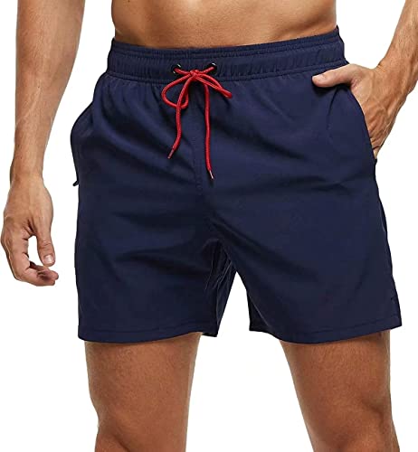 YuKaiChen Men's Swim Shorts Swimming Trunks ‌Board Shorts Water Repellent‌ Quick Dry Surfing Beach Shorts with Zipper Pockets and Mesh Lining Size 36 Navy