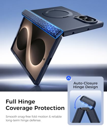 Image of FNTCASE for Samsung Galaxy Z Fold 8 Case with 360 Spin Magnetic Stand | Compatible for Magsafe,Full Hinge Protection,Screen Protector,Translucent Matte Grade Shockproof Protective Cover Deep Blue