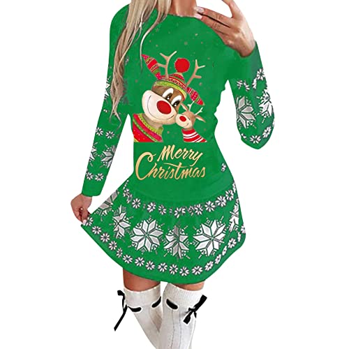 Weihnachtskleid Damen Strickkleid Lustig, Rentier Weihnachten Strick Kleid Langarm Rot,Winter Weihnachts Kleider Merry Christmas Minikleid Herbst...