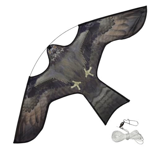 VOUNOT® Espantapájaros Cometa Voladora Cultivos Protector de Aves Halcón Ahuyentador Aves y Palomas para Exteriores Jardín Patio Granja Huerto Repelente Visual Pájaros Cometa Águila sin Poste Modelo F