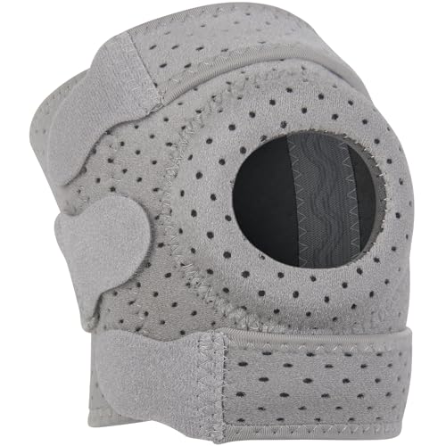 Adjustable Knee Brace for Women & Men, Knee Brace with Side Stabilizers, Neoprene Compression for Pain Relief, Arthritis, Running, Sports, Injury Recovery, Grey