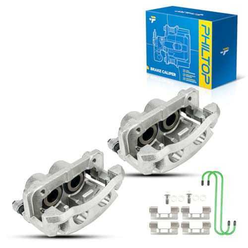 Image of PHILTOP Front Brake Calipers for 2005-2008 Ford F-150, 2-Piston Set of 2 | Silver zinc plated ductile iron calipers with phenolic pistons, brackets, and hardware for a complete replacement