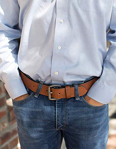 Men's Casual Jean Belt Soft Top Grain Leather Roller Buckle 38MM 1.5 inch wide Tan (40)