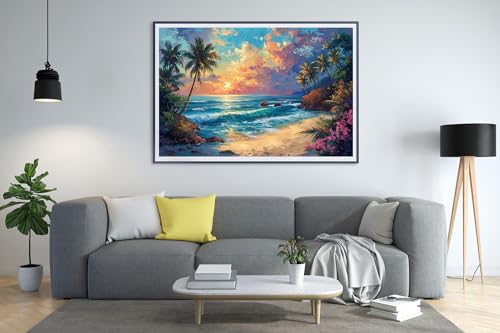 Image of Moohue Needlepoint Kits 14CT Counted Stamped Cross Stitch Kits for Adults Advanced Beach Scenery Cross Stitch Patterns (Beach Scenery)