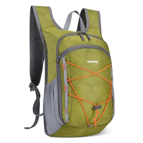 LAIMEIWEE Kleine opvouwbare wandelrugzak, lichte dagrugzak voor dagtochten, reizen en outdoor, voor heren en dames, legergroen, Kleine, Casual