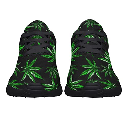 Marijuana Print Pot Leaf Weed Shoes - Men Women Lightweight Breathable Cannabis Running Sneakers, Sport Athletic Tennis Shoes, Stoner Gift Black Size 10.53