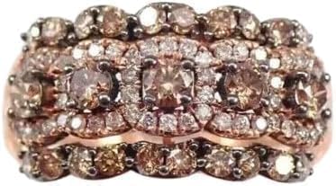 2.00 Carat Round Cut Brown Diamond Halo Ring,wedding band ring, engagement band ring,promise ring, 14K Rose Gold Finish, Vintage Style (yellow, 8)