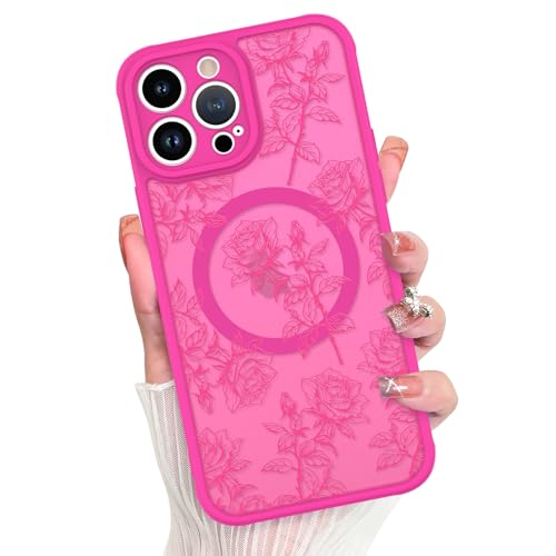 Coque magnétique iPhone 15 Pro Max fleur rose charge Magsafe