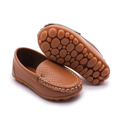 Image of Boys Loafers PU Leather Slip-On Toddler Dress Shoes Non-Slip Sole Kids Moccasins for School Events and Daily Wear