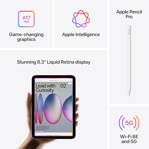 Image of Apple iPad mini (A17 Pro): Apple Intelligence, 8.3-inch Liquid Retina Display, 512GB, Wi-Fi 6E + 5G Cellular, 12MP Front /12MP Back Camera, Touch ID, All-Day Battery Life - Starlight