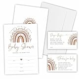Boho Rainbow Baby Shower Invitation Kit, Included Invites With Envelopes, Diaper Raffle Tickets(25 Pcs Each), Book Request Cards For Baby Announcement, Gender Reveal Party Favor And Supplies-A02