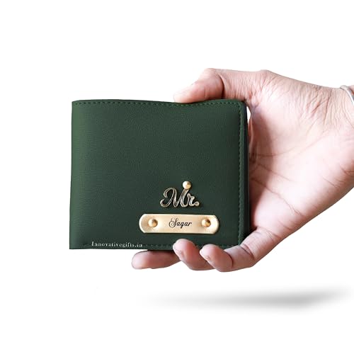 Image of Innovative Gifts Men's Personalized Wallet I Stylish Vegan Leather Slim Purse with Name & Charm I Customized Unique Gift for Birthday Anniversary Men Boy Love Husband Employees Clients (Olive)