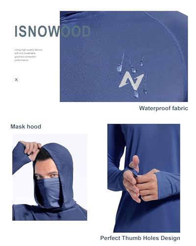 Image of isnowood Sun Shirt UPF 50+ Men's Fishing Long Sleeve UV Protection Hoodie Hiking Rash Guard Swimming Running