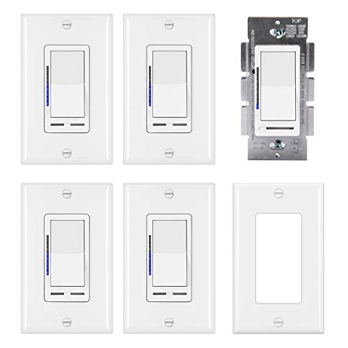 (5 Pack) CML Digital Dimmer Switch, 3-Way or Single Pole Dimmable Light Switch, for LED, CFL, Incandescent and Halogen Bulbs, 3-Year Warranty, UL Listed, White