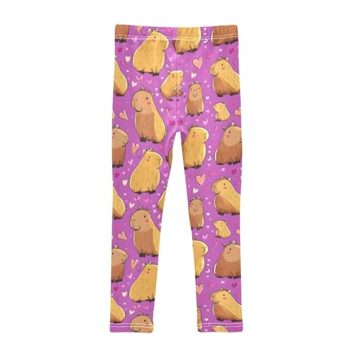 Heart Capybara Purple Girls Leggings Soft Stretch Workout Yoga Dance Pants for Kids Casual Tights2