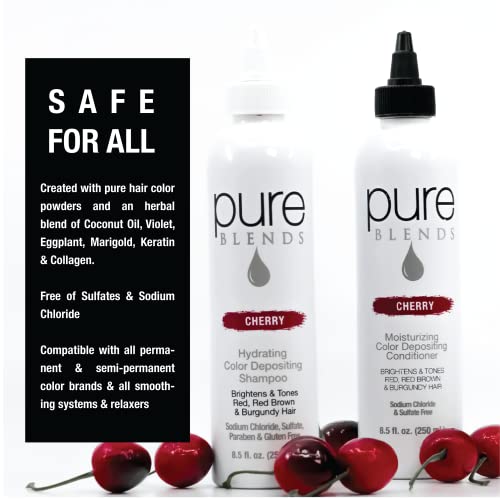 Pure Blends Cherry Hydrating Color Depositing Shampoo Brighten & Tone Color Faded Hair Semi Permanent Hair Dye Prevents Color Fade Extend Color Service On Color Treated Hair 8.5 Oz. #TOP7