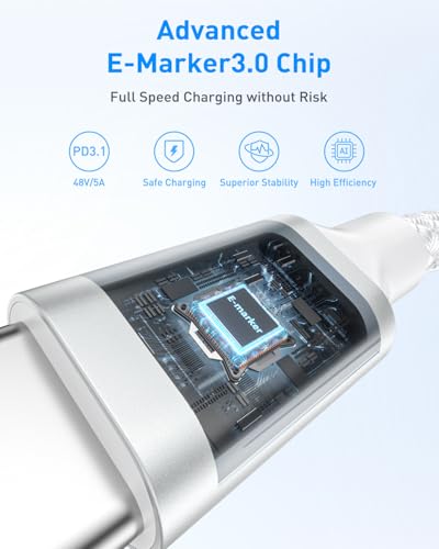 Huukein 240W USB C à USB C Câble 10 ft, long USB Charge rapide de câble C à C, USBC Cord de chargeur pour iPhone 17 Air 16 15 Pro Max, pour MacBook Pro et plus encore