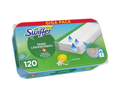 Swiffer Mopa Wet, 120 paños húmedos, limón, tamaño grande, limpieza higiénica profunda,...