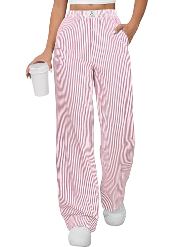 Image of ANRABESS Womens Gingham Striped Boxer Pants | 2026 Fall Outfits,Wide Leg Elastic Waist with Pockets,Casual Lounge Pajama Bottoms,Lightweight Breathable,Fashion Clothing