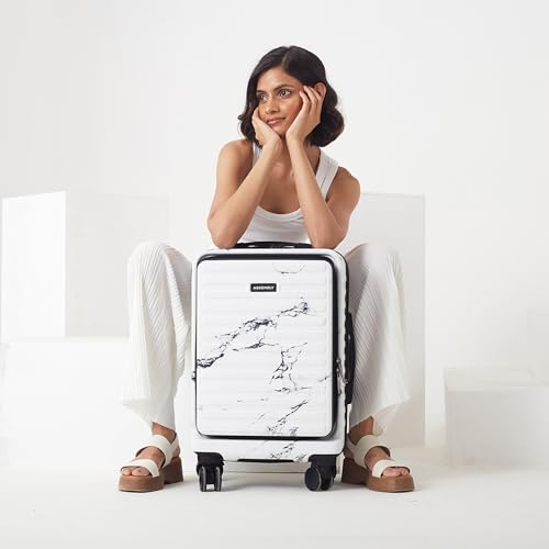 Image of Assembly Cabin Suitcase Small with Double Spinner Wheels & 3 Packing Cubes, Lightweight Polycarbonate Hard Shell Carry On Luggage for Business Travel & Getaway, Marble, 20-Inch