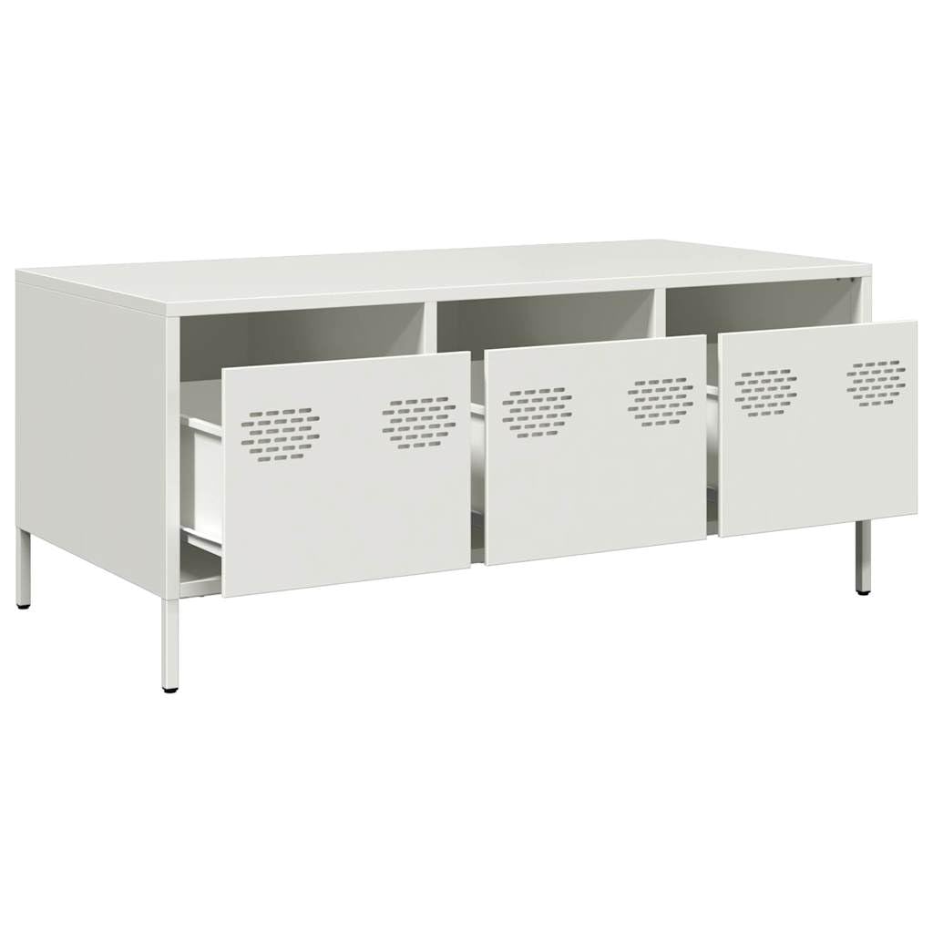 Tavolino da salotto bianco, 101,5 x 50 x 43,5 cm, in acciaio