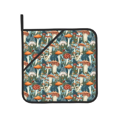 Oven Mitts and Pot Holders Set Mushroom Patterns Non-Slip Heat Resistant Oven Mitts and Potholder for Cooking Baking Grilling BBQ
