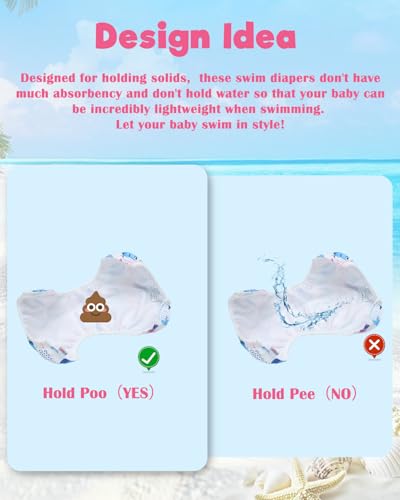 Image of ALVABABY Swim Diapers 2pcs Reusable Baby Girl Swim Diaper 0-8 Months Adjustable Snap Washable Infant Toddler Swimming Diaper for Pool Beach & Swim Lessons-Waterproof PUL Leak-Proof UPF 30+ Small Size