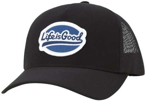 Life is Good Mens Trucker Hat - Mesh-Back Logo Patch Adjustable Baseball Cap Black