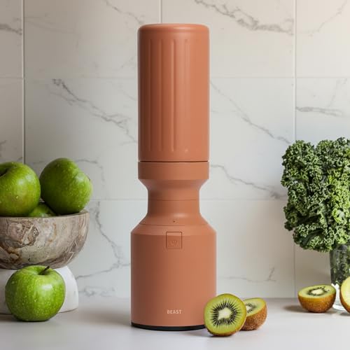 Image of Beast Mighty 850 Stainless Steel | Compact Personal Blender | Extra Vessels | Keeps Blends Cold | Smoothies, Shakes, Sauces, Dips | Portable Straw Caps and Lids | 850W (Terra)