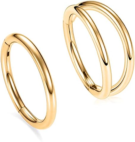 Septum Ring 20g 6mm Nose Hoop Double Hoop Cartilage Earring Hoop Nose Ring Gold Nose Rings 20 Gauge Helix Earring Hoop Septum Ring Daith Earrings Tragus Earrings Surgical Steel Small Hoop Earrings