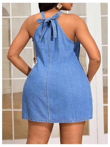 SOLY HUX Women's Plus Size Denim Halter Dress Tie Back Sleeveless Mini Summer Dresses2