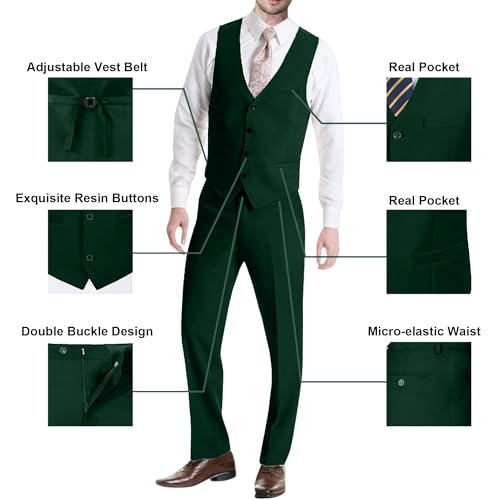 Image of Mens Suit Solid Two Button Slim Fit Suit Set for Wedding Formal Business Suit Men 3 Piece Suit Blazer Vest Pants Set