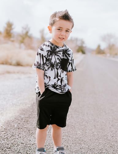 Image of GERU Boy Shorts Sets Hawaiian Outfit Kid Leaves Floral Short Sleeve Shirt Top+shorts Suits
