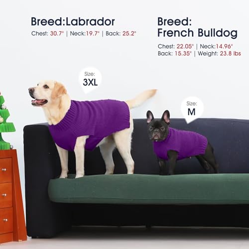 IECOii Hunde Pullover für große Hunde,XXL HundePullover WarmePullover Weste für den Winter,Strickhunde Pullover Hund Sweatshirt für großeHunde Junge Mädchen,Golden Retriever,Pitbull,Lila,2XL