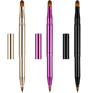 TOODOO Dual End Lip Brush Concealer Brushes 3 Pieces Retractable Lipstick Eyeshadow Foundation Makeup Brush Tool Applicators Set(Gold, Black, Purple)