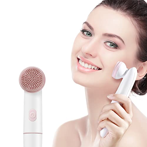 Hetian Sonic Facial Cleansing Brush，Exfoliating and Waterproof Electric Face Wash Brush Deep Skin Care Tools Silicone Cleanser Scrubber Suitable for Any Skin Condition for Women (Pink)