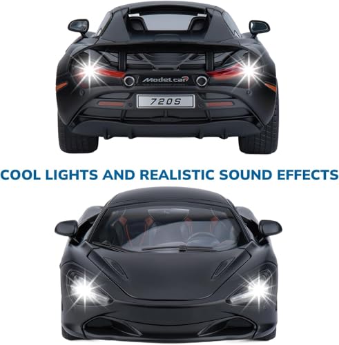 Image of FEXXA 1.18 Scale McLaren 720S Die-Cast Metal Car with Sport car Openable Doors Light and Sound,Pull Back Function Indoor Outdoor Toy for Kids (Black)