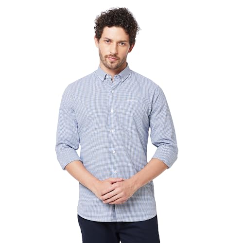 Image of KENNETH COLE New York Mens Slim Fit Cotton Spread Collar Long Sleeve Patch Pocket at Chest Casual Shirt