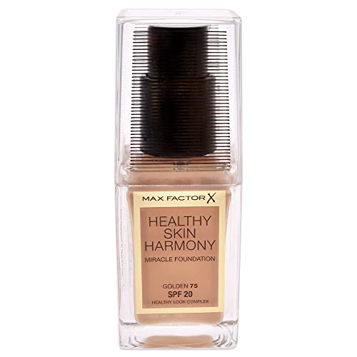 Max Factor Healthy Skin Harmony Foundation Golden 75 – Flüssig Make-up für die perfekte Grundierung – Feuchtigkeitsspendend für die Haut – 1 x 30 ml