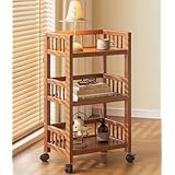 Biizhe 竹製収納ワゴン・カート 移動式 3 段 多機能 キャスター付き キッチンワゴン スライド式 スリム 組立簡単(幅-35cm) [並行輸入品]
