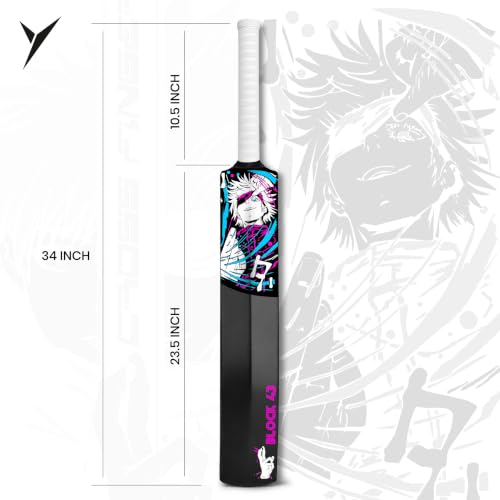 Image of Jaspo Fumes Premium Tennis Plastic Cricket Bat | Heavy Duty Full Size Bat (34 x 4.5 Inch) for All Age Groups | Anti-Slip Grip | Anime Design (800-850g)