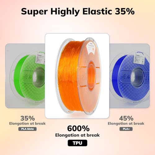 Image of AMOLEN 95A TPU 3D Printer Filament 1.75mm, High Hardness & Resilience TPU Transparent Orange Filament, 1KG Flexible 3D Filament, Dimensional Accuracy + /- 0.02mm, Suitable for Most FDM 3D Printers